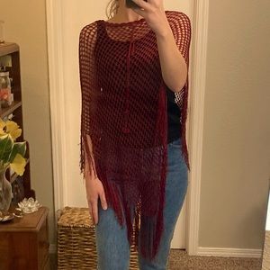 Vintage Max Studio Hand Crochet Fringed Poncho